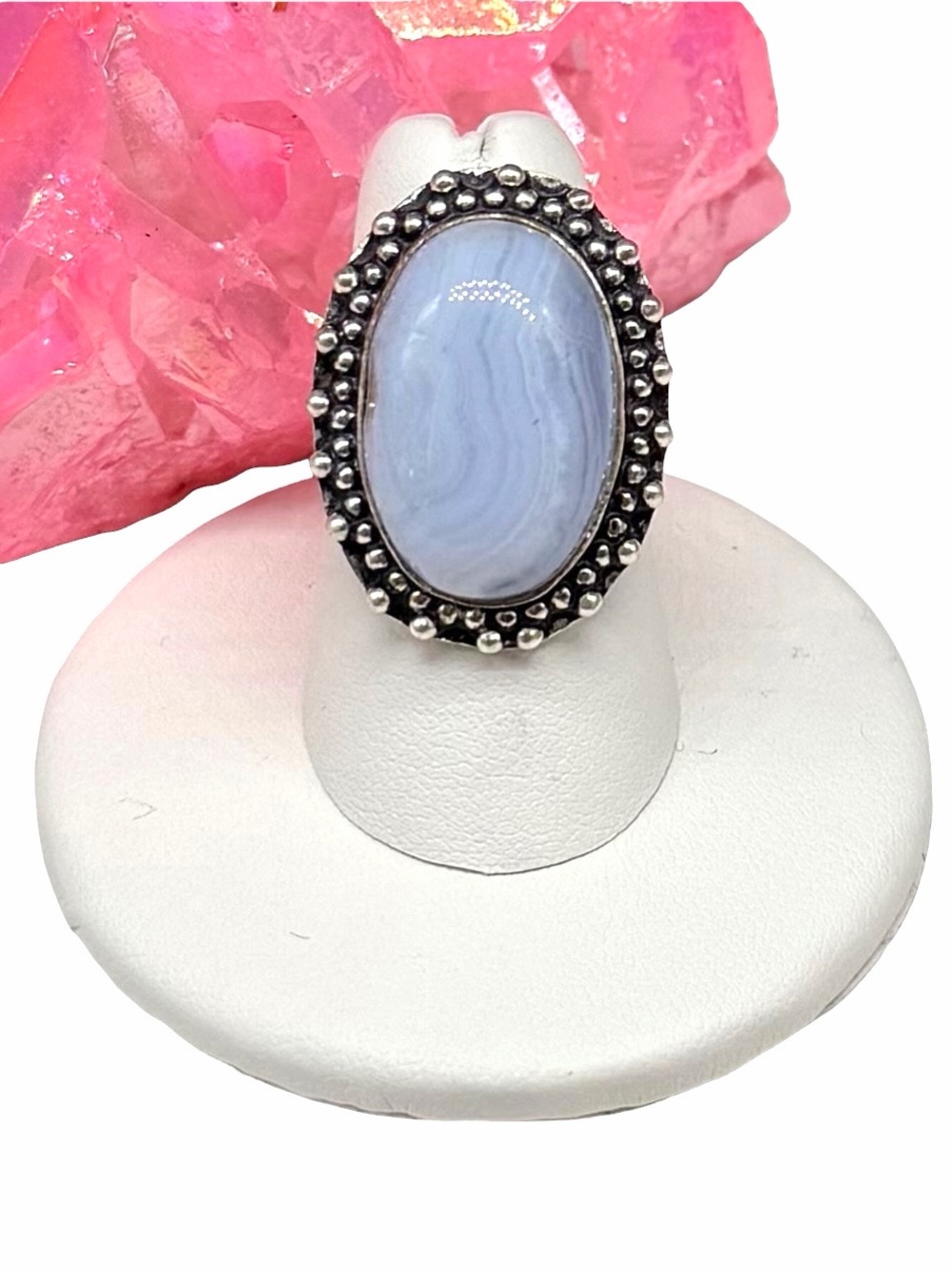 Blue Lace Agate Ring Size 6 925 Sterling Silver Overlay